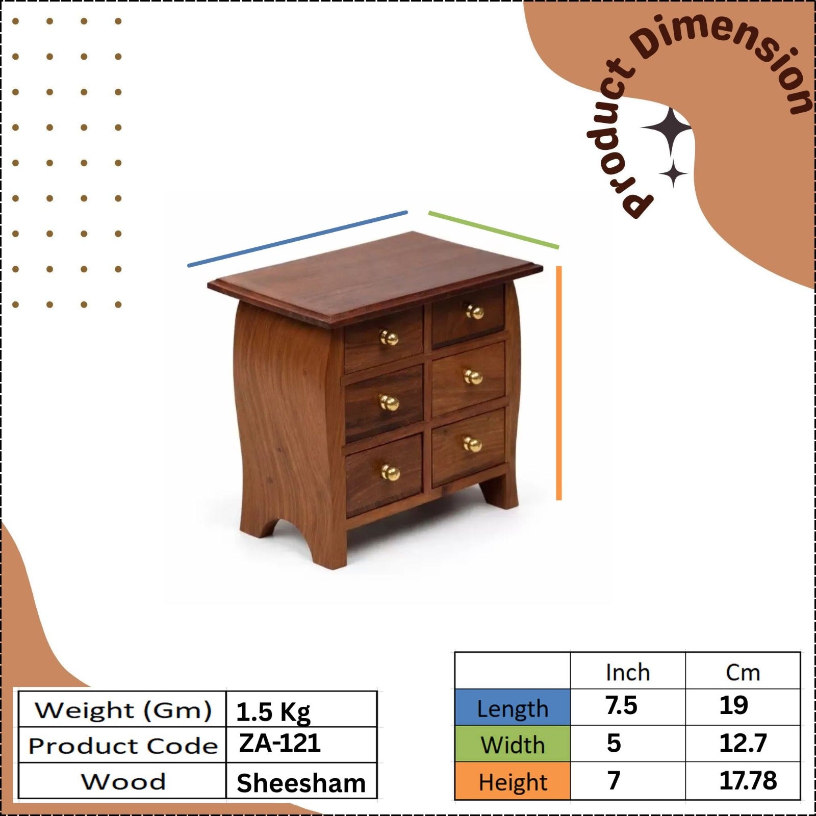 Premium Handcrafted Wooden Miniature Drawer Chest – 6-Slot Desktop Organizer & Jewelry Box – Vintage Style Wooden Cabinet for Stationery, Medicines, Sewing Kit & Small Trinkets