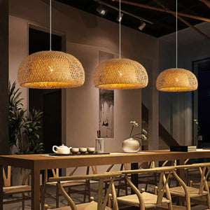 Japanese-Style Handwoven Bamboo Pendant Light | Natural Woven Ceiling Chandelier