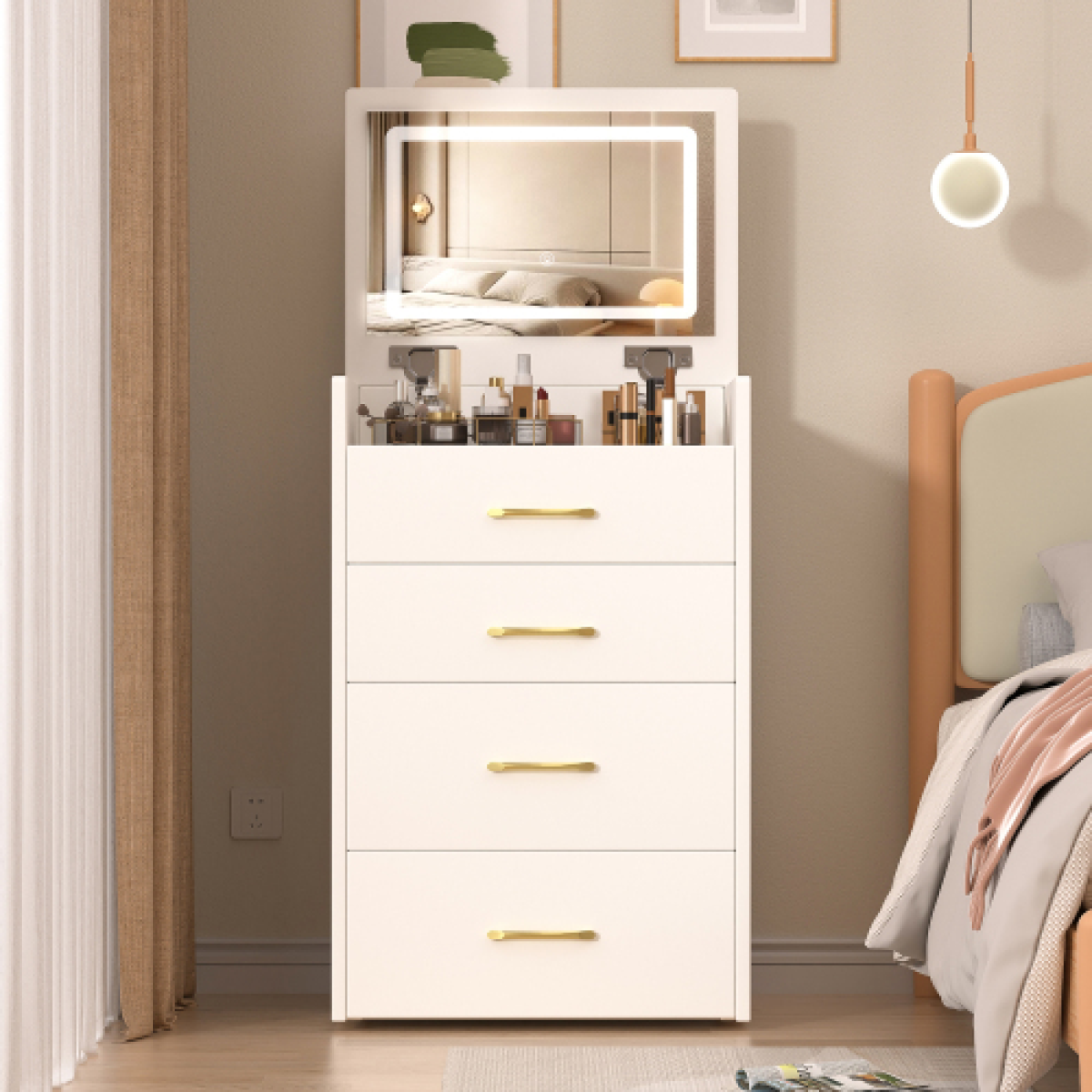 3-in-1 Makeup Vanity Desk with Mirror, Glass Top & 3 Drawers