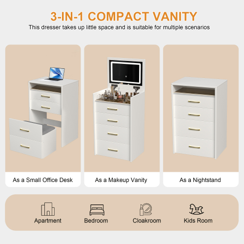 3-in-1 Makeup Vanity Desk with Mirror, Glass Top & 3 Drawers