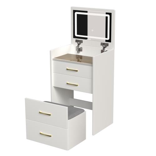 3-in-1 Makeup Vanity Desk with Mirror, Glass Top & 3 Drawers
