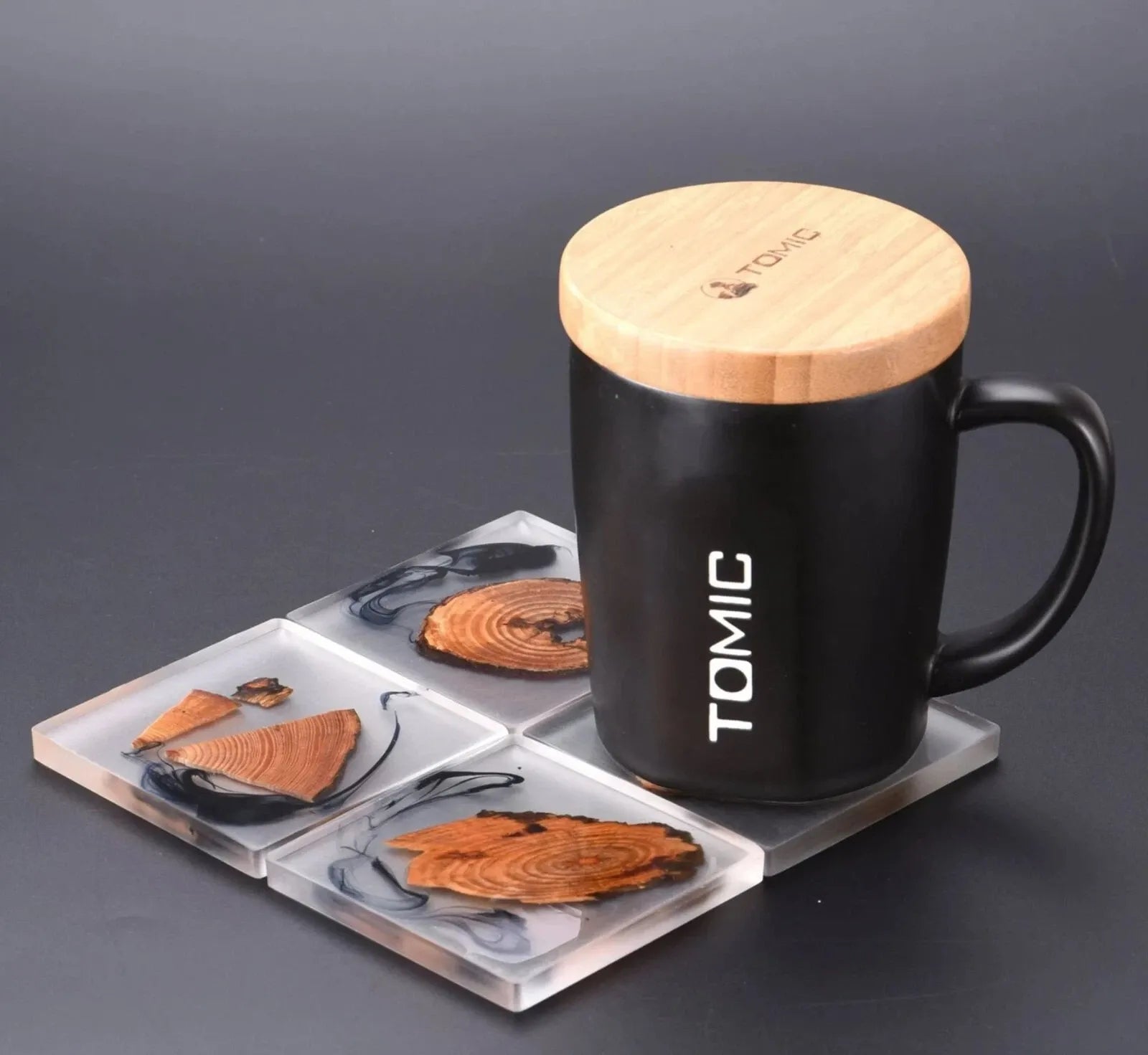 Boho Mid-Century Modern Wood & Resin Coasters – Handmade Wooden Coaster Set (4 or 6 Pieces)