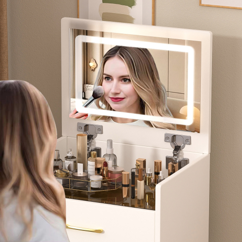 3-in-1 Makeup Vanity Desk with Mirror, Glass Top & 3 Drawers