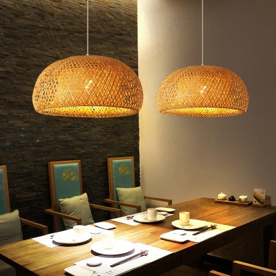 Japanese-Style Handwoven Bamboo Pendant Light | Natural Woven Ceiling Chandelier