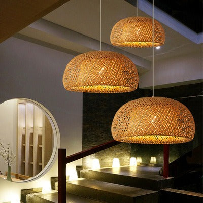 Japanese-Style Handwoven Bamboo Pendant Light | Natural Woven Ceiling Chandelier