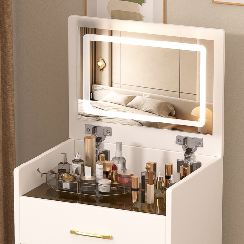 3-in-1 Makeup Vanity Desk with Mirror, Glass Top & 3 Drawers