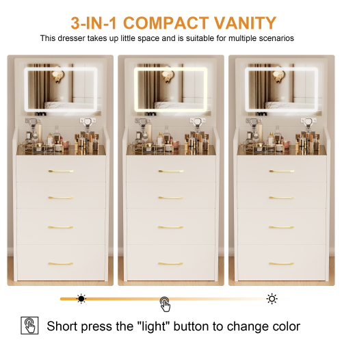 3-in-1 Makeup Vanity Desk with Mirror, Glass Top & 3 Drawers