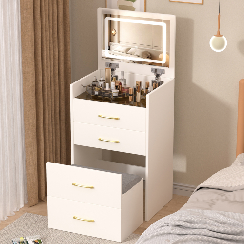 3-in-1 Makeup Vanity Desk with Mirror, Glass Top & 3 Drawers